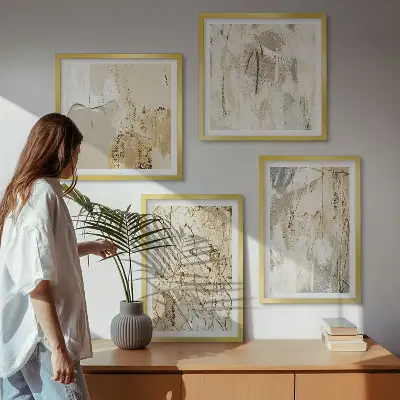 Multi-piece wall decor set featuring beige abstract shapes and lines