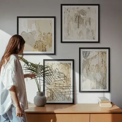 Multi-piece wall decor set featuring beige abstract shapes and lines