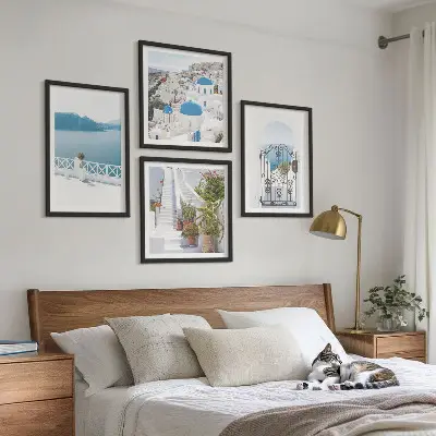 Set of 4 wall art pieces White stairs plants sea