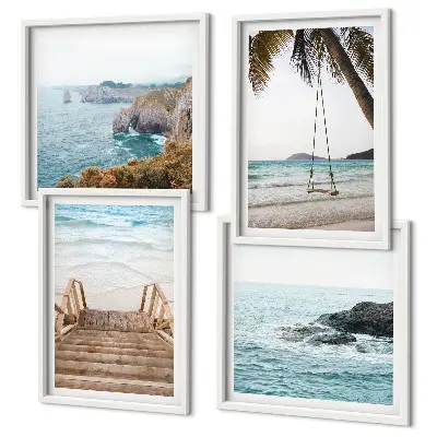 Multi-piece wall decor set featuring a beach and sea view with a swing