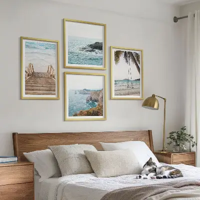 Multi-piece wall decor set featuring a beach and sea view with a swing