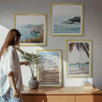 Multi-piece wall decor set featuring a beach and sea view with a swing