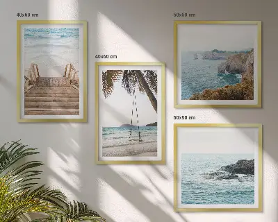 Multi-piece wall decor set featuring a beach and sea view with a swing