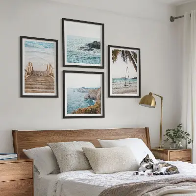Multi-piece wall decor set featuring a beach and sea view with a swing