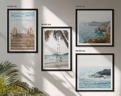 Multi-piece wall decor set featuring a beach and sea view with a swing