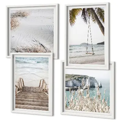 Wall art set coastal beach stairs and ocean swing