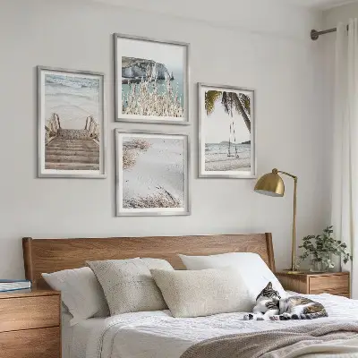 Wall art set coastal beach stairs and ocean swing