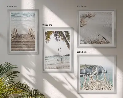 Wall art set coastal beach stairs and ocean swing