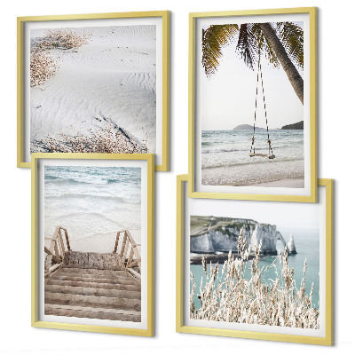 Wall art set Beach stairs swing sea
