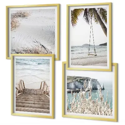 Wall art set coastal beach stairs and ocean swing