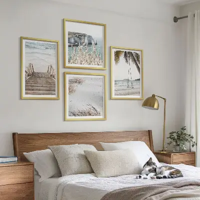 Wall art set coastal beach stairs and ocean swing