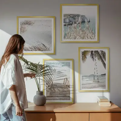Wall art set coastal beach stairs and ocean swing