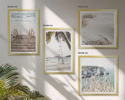 Wall art set coastal beach stairs and ocean swing