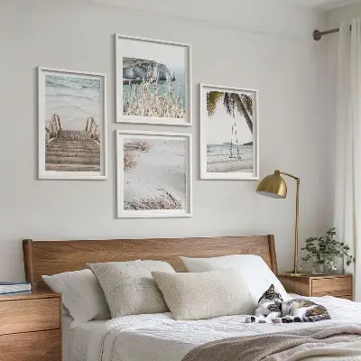 Wall art set coastal beach stairs and ocean swing