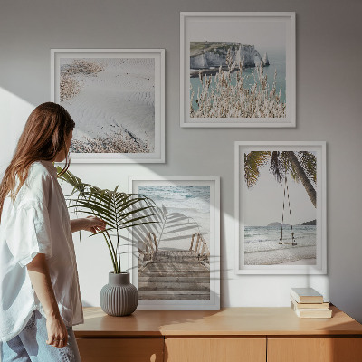 Wall art set Beach stairs swing sea