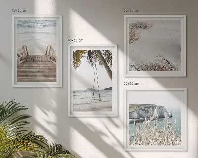 Wall art set coastal beach stairs and ocean swing