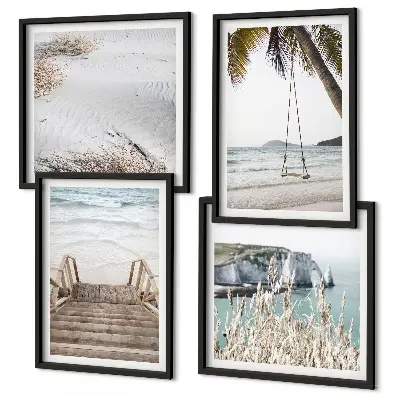 Wall art set coastal beach stairs and ocean swing