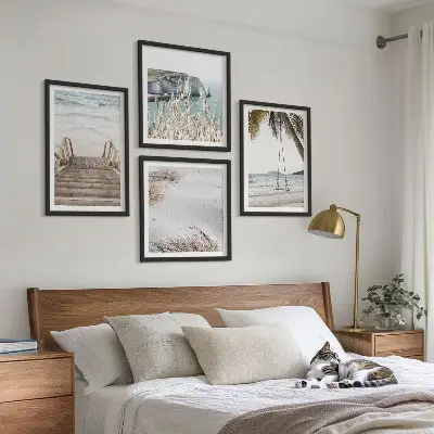 Wall art set coastal beach stairs and ocean swing