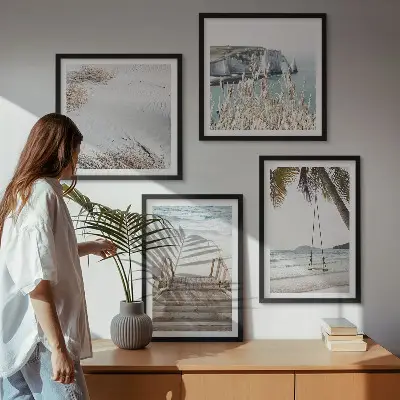 Wall art set coastal beach stairs and ocean swing