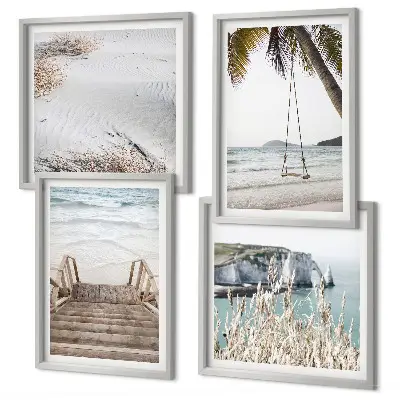 Wall art set coastal beach stairs and ocean swing