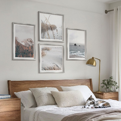 Set of 4 wall art pieces Abstract waves gray pastel