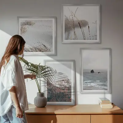 Abstract Waves Wall Art set of 4 gray pastel prints