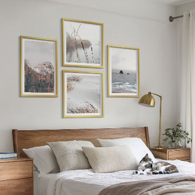 Set of 4 wall art pieces Abstract waves gray pastel