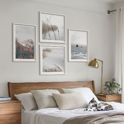 Set of 4 wall art pieces Abstract waves gray pastel