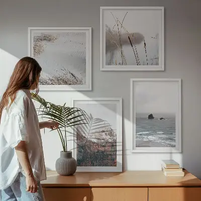 Abstract Waves Wall Art set of 4 gray pastel prints