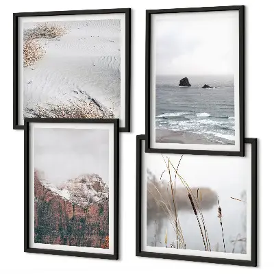 Abstract Waves Wall Art set of 4 gray pastel prints