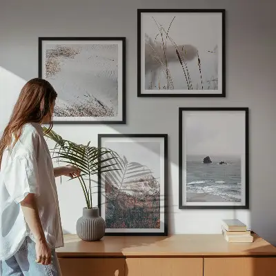 Abstract Waves Wall Art set of 4 gray pastel prints