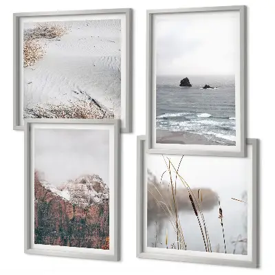 Abstract Waves Wall Art set of 4 gray pastel prints