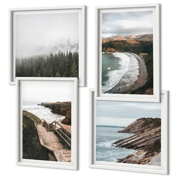 Multi-piece wall decor set featuring cliff views and beach landscapes