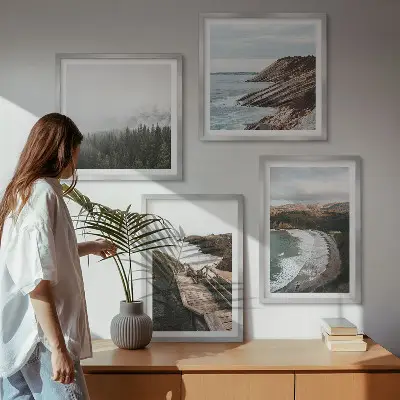 Multi-piece wall decor set featuring cliff views and beach landscapes