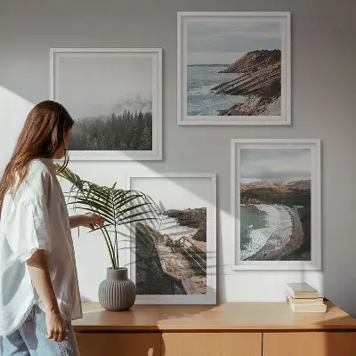 Multi-piece wall decor set featuring cliff views and beach landscapes