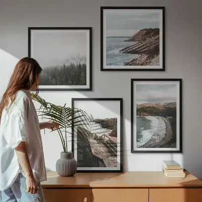 Multi-piece wall decor set featuring cliff views and beach landscapes