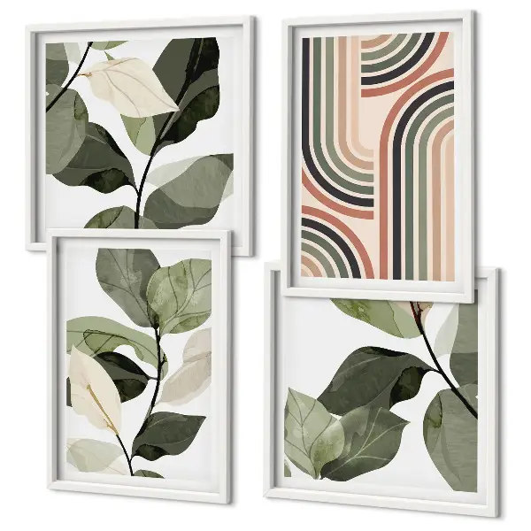 Multi-piece wall decor set with geometric plant motifs