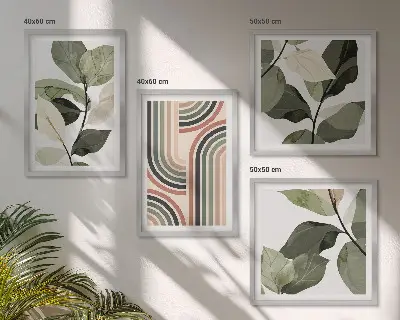 Multi-piece wall decor set with geometric plant motifs