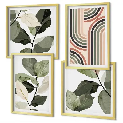 Multi-piece wall decor set with geometric plant motifs