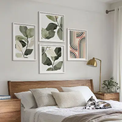 Multi-piece wall decor set with geometric plant motifs