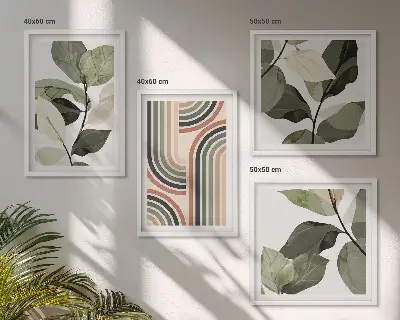Multi-piece wall decor set with geometric plant motifs