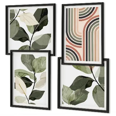 Multi-piece wall decor set with geometric plant motifs