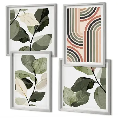Multi-piece wall decor set with geometric plant motifs