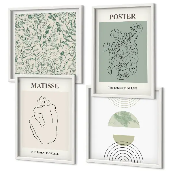 Set of 4 wall art pieces Lines, plant patterns, minimalism