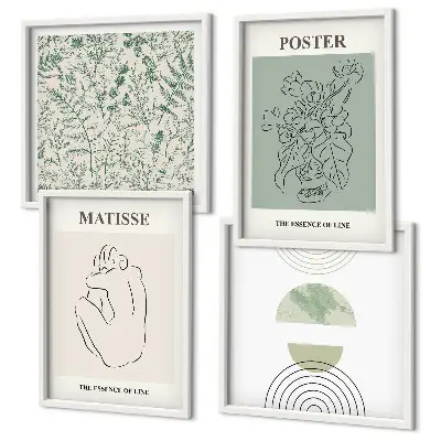 Set of 4 wall art pieces with minimalist plant line patterns