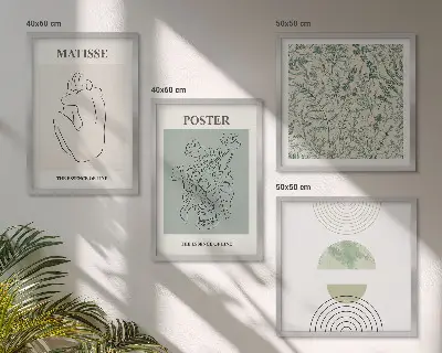 Set of 4 wall art pieces with minimalist plant line patterns
