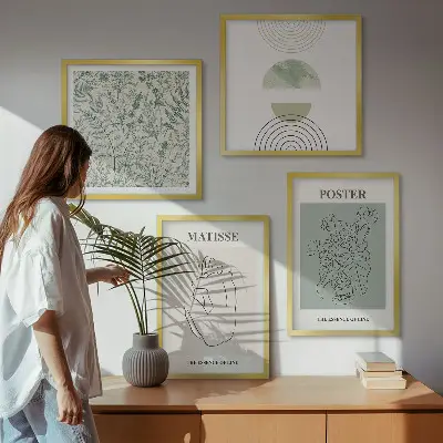 Set of 4 wall art pieces Lines, plant patterns, minimalism