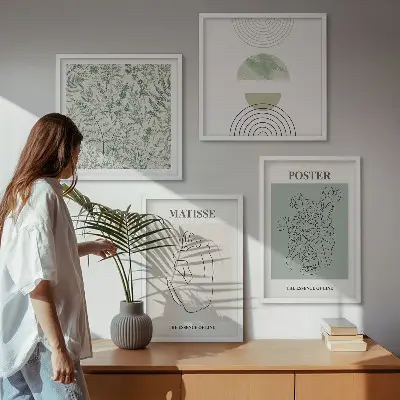 Set of 4 wall art pieces with minimalist plant line patterns