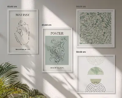 Set of 4 wall art pieces with minimalist plant line patterns