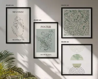Set of 4 wall art pieces with minimalist plant line patterns